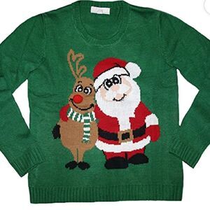 NWT Carolyn Taylor Women’s Green Christmas Holiday Sweater Santa & Reindeer - XL